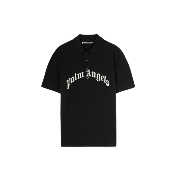 Polo manche courte PALM ANGELS coton noir gros logo poitrine blanc