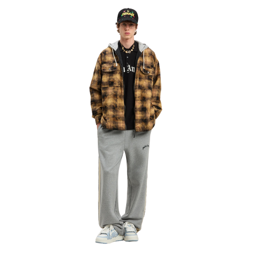 Polo manche courte PALM ANGELS coton noir gros logo poitrine blanc