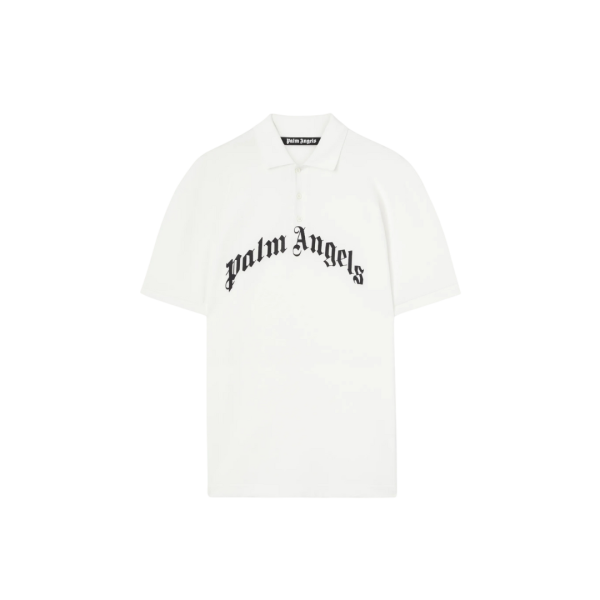 Polo manche courte PALM ANGELS coton blanc gros logo poitrine noir