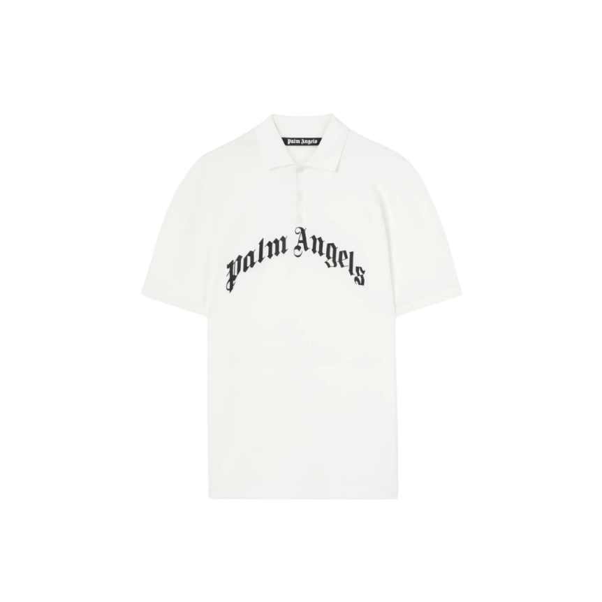 Polo manche courte PALM ANGELS coton blanc gros logo poitrine noir