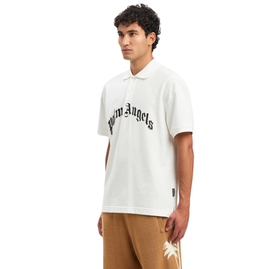 Polo manche courte PALM ANGELS coton blanc gros logo poitrine noir