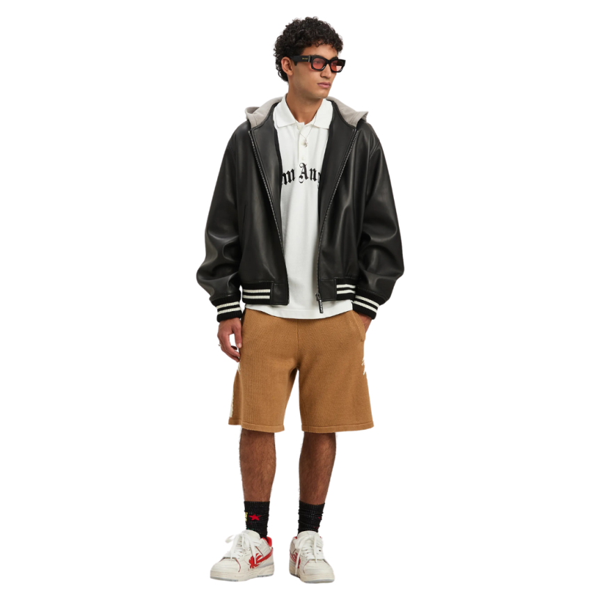 Polo manche courte PALM ANGELS coton blanc gros logo poitrine noir