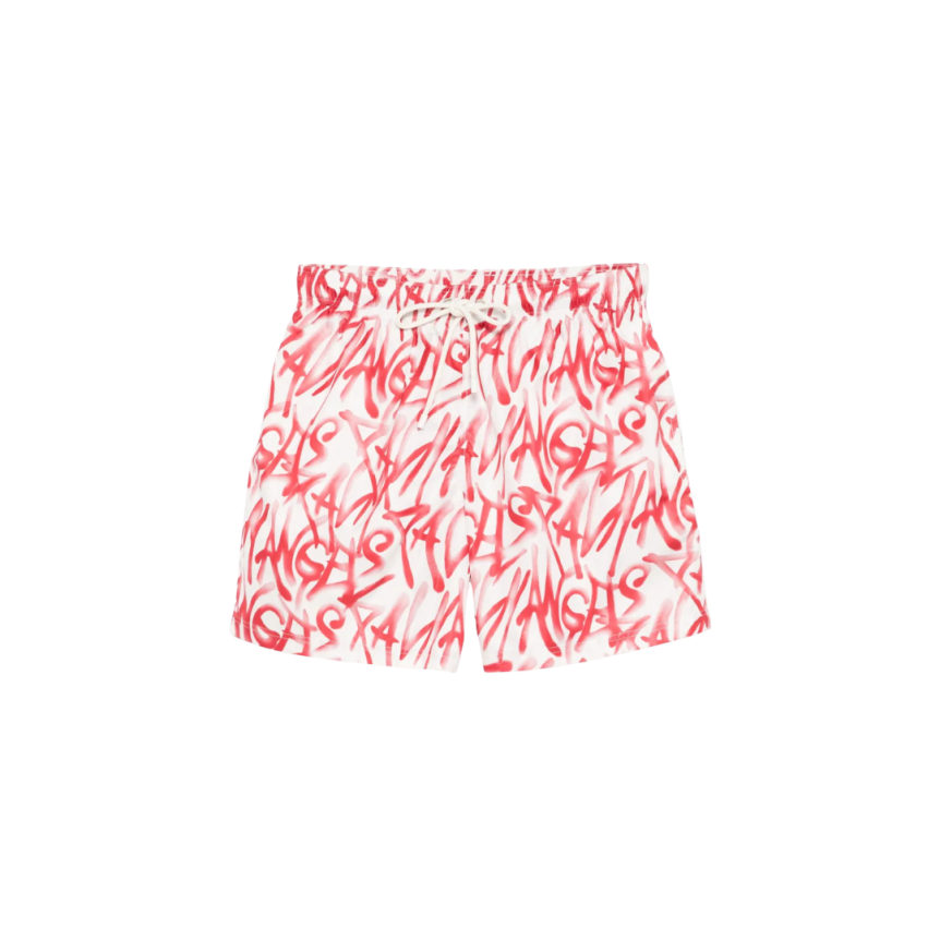 Short de bain PALM ANGELS nylon blanc graffiti rouge