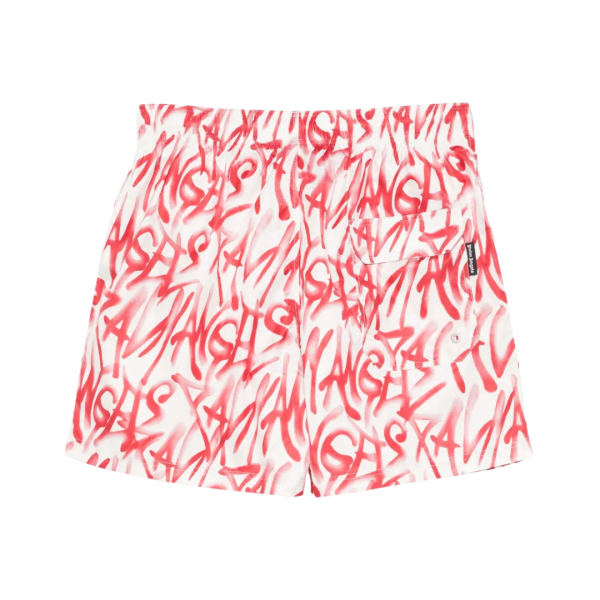 Short de bain PALM ANGELS nylon blanc graffiti rouge