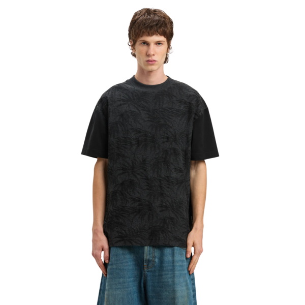 T-shirt manche courte PALM ANGELS coton ton noir palmiers gris logo incurvé