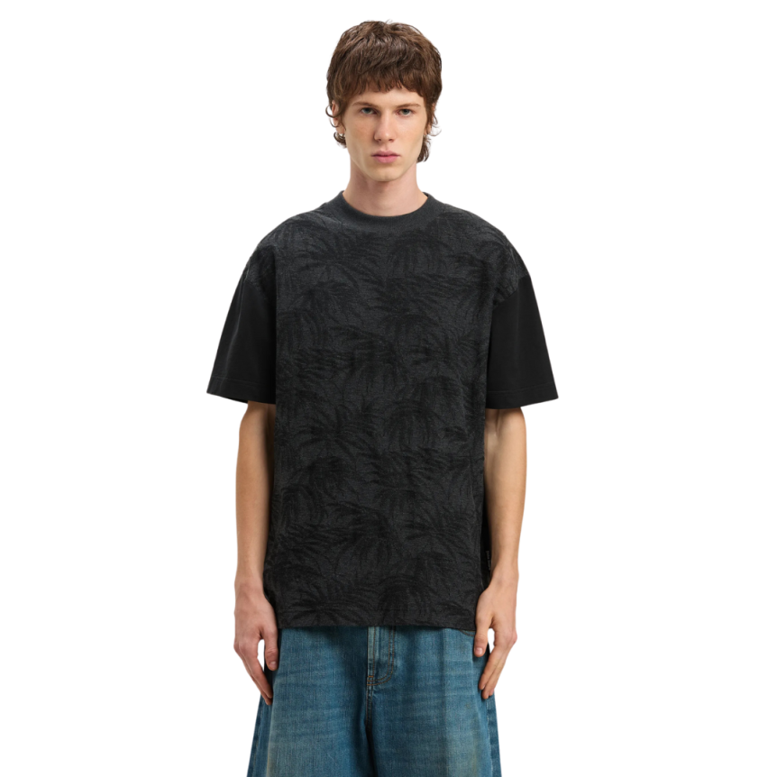 T-shirt manche courte PALM ANGELS coton ton noir palmiers gris logo incurvé