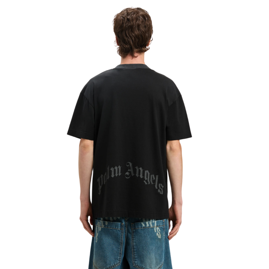 T-shirt manche courte PALM ANGELS coton ton noir palmiers gris logo incurvé