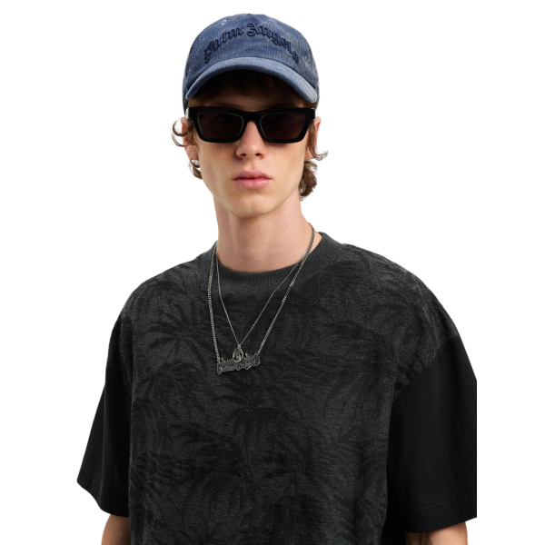 T-shirt manche courte PALM ANGELS coton ton noir palmiers gris logo incurvé
