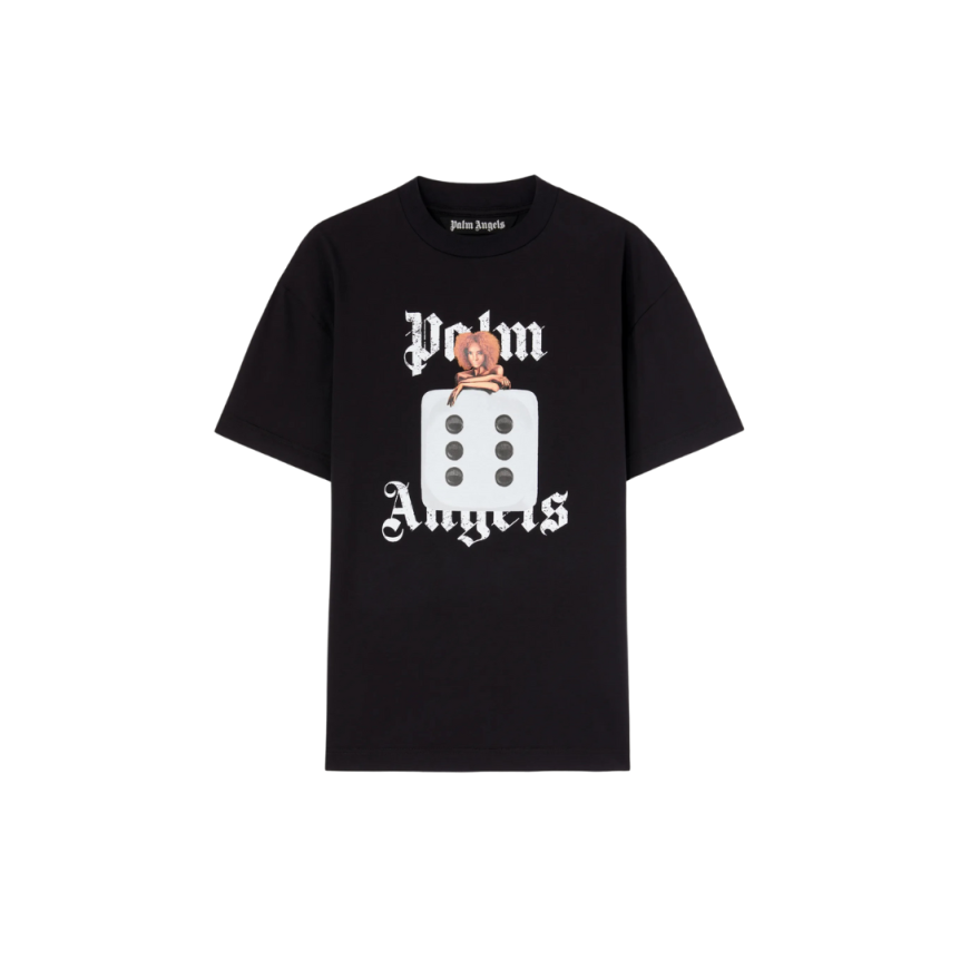 T-shirt PALM ANGELS col rond coton noir imprimé logo blanc pin up