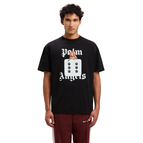 T-shirt PALM ANGELS col rond coton noir imprimé logo blanc pin up