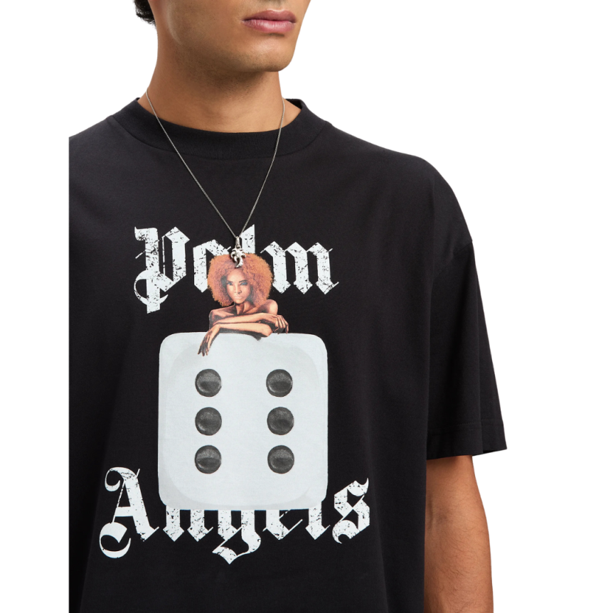 T-shirt PALM ANGELS col rond coton noir imprimé logo blanc pin up