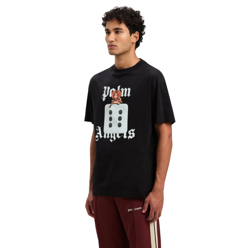 T-shirt PALM ANGELS col rond coton noir imprimé logo blanc pin up