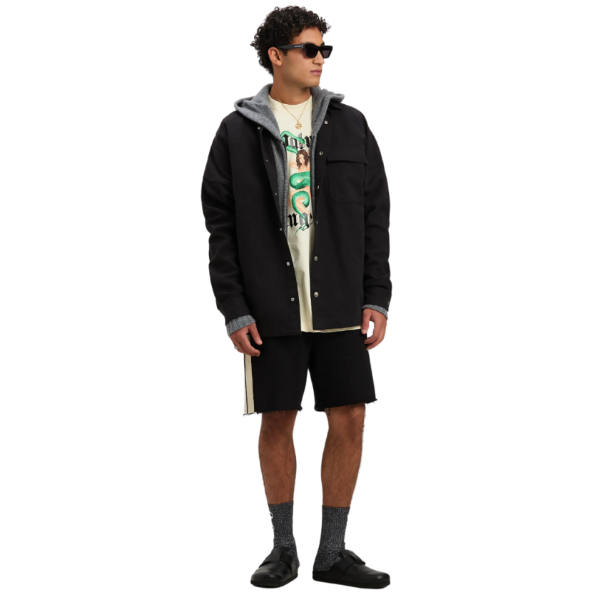 T-shirt PALM ANGELS col rond coton écru imprimé logo noir pin up vintage serpent