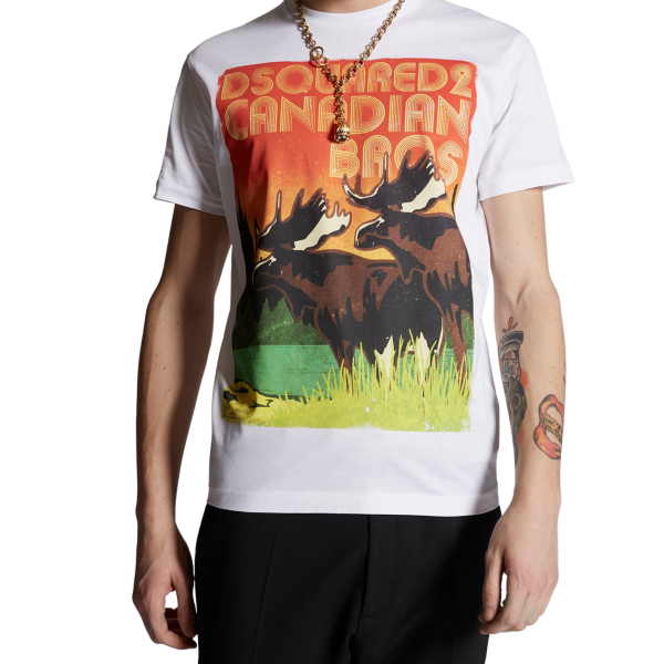 T-shirt coton blanc imprimé Canadian bros Elans