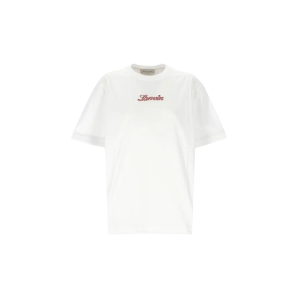 T-shirt col rond LANVIN coton blanc broderie logo rouge