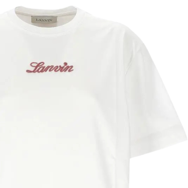 T-shirt col rond LANVIN coton blanc broderie logo rouge