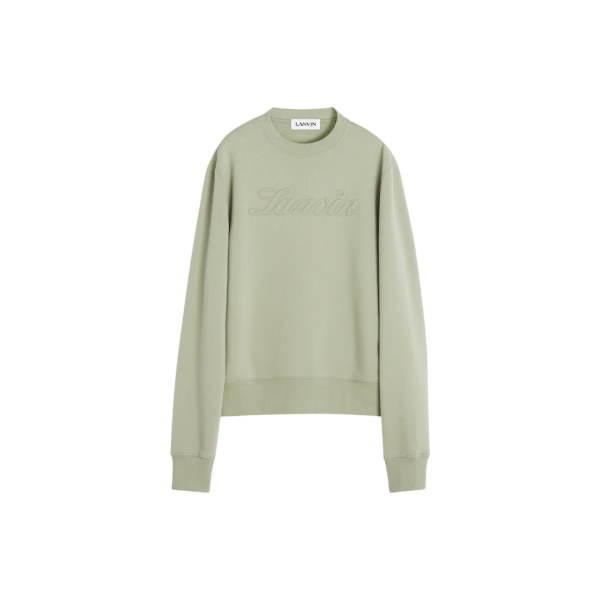 Sweat-shirt LANVIN col rond coton vert lin logo embossé