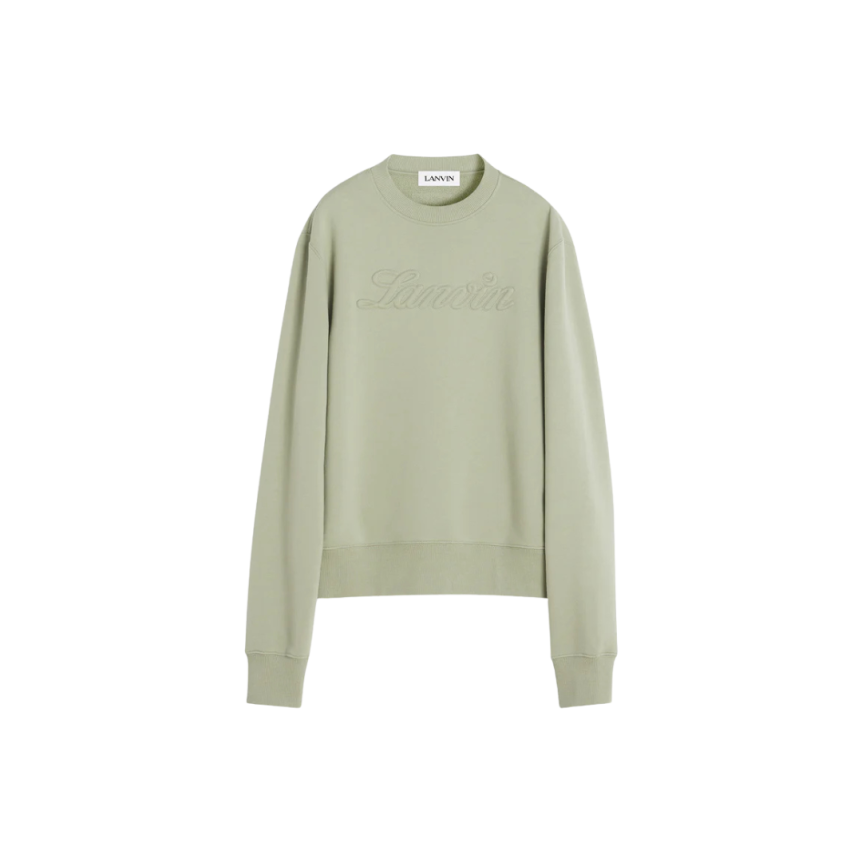 Sweat-shirt LANVIN col rond coton vert lin logo embossé