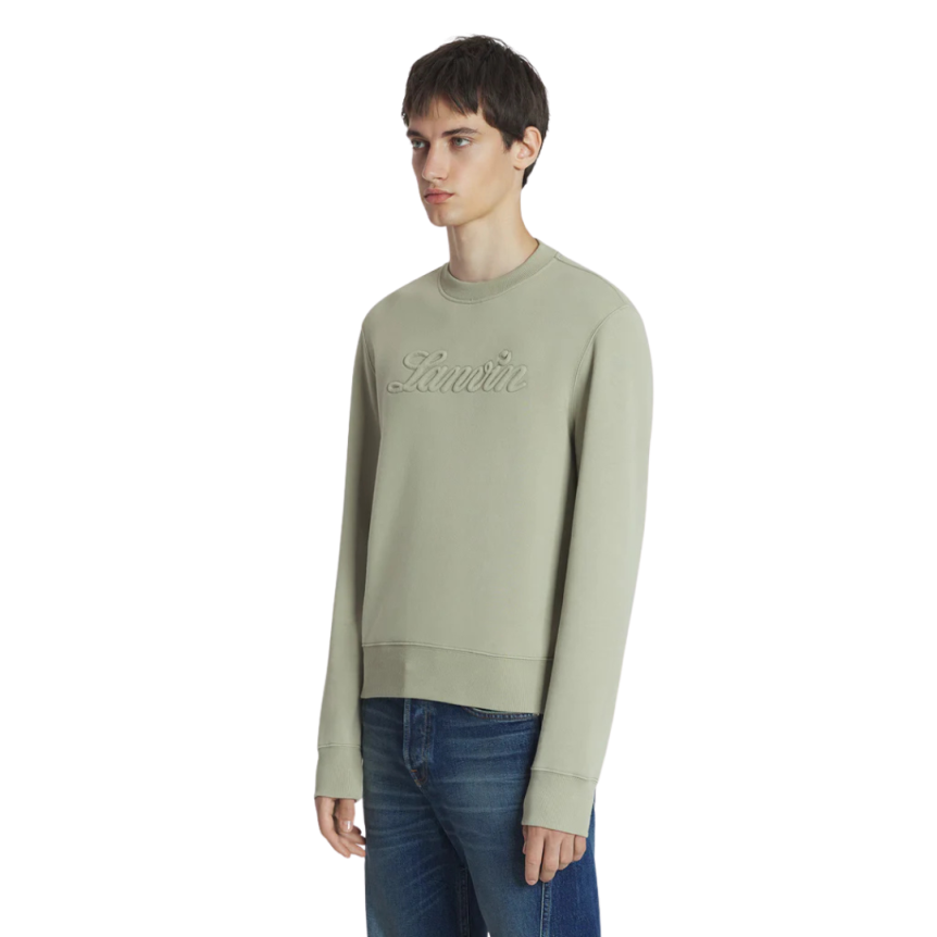 Sweat-shirt LANVIN col rond coton vert lin logo embossé