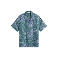 Chemise manche courte soie vert bleu fleurs bleu ciel