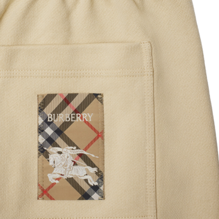 Short ample BURBERRY coton léger beige patch étiquette check beige poche