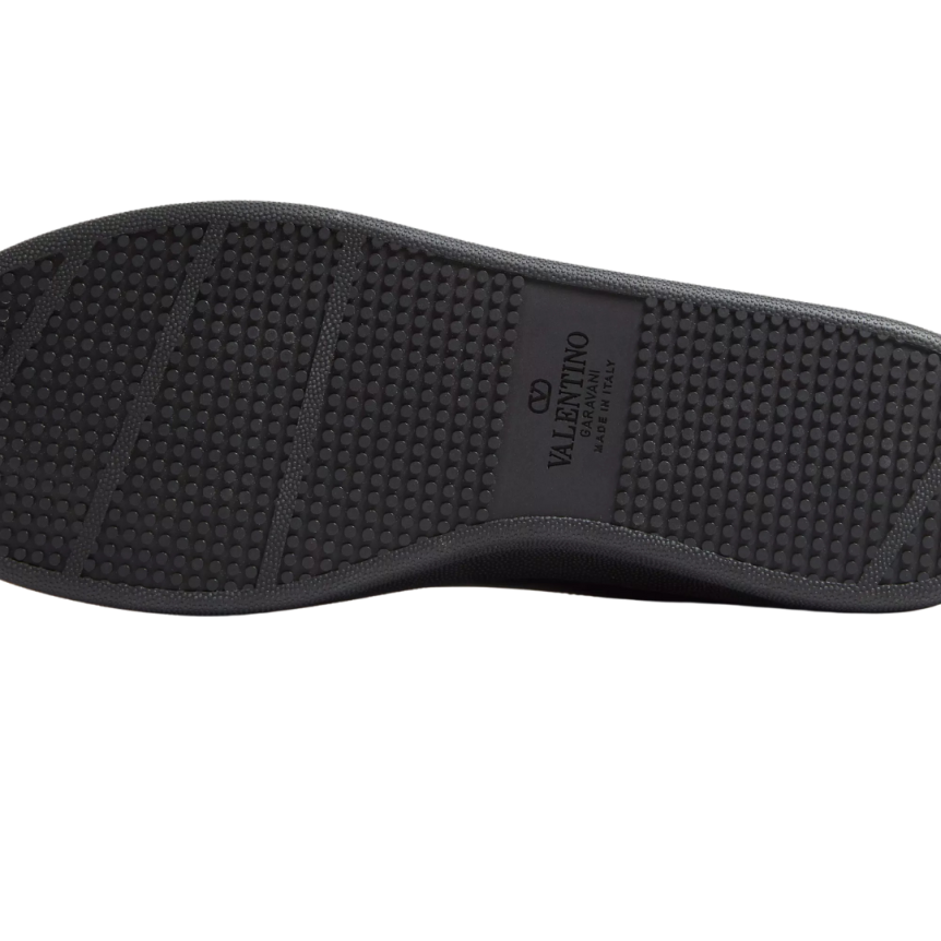 Baskets basses VALENTINO Royco cuir veau nappa noir V logo signature doré