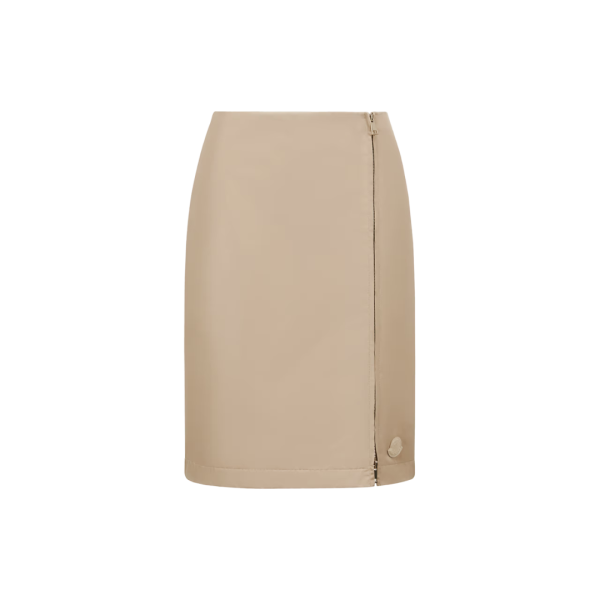 Jupe aux genoux MONCLER gabardine nylon beige zip coté