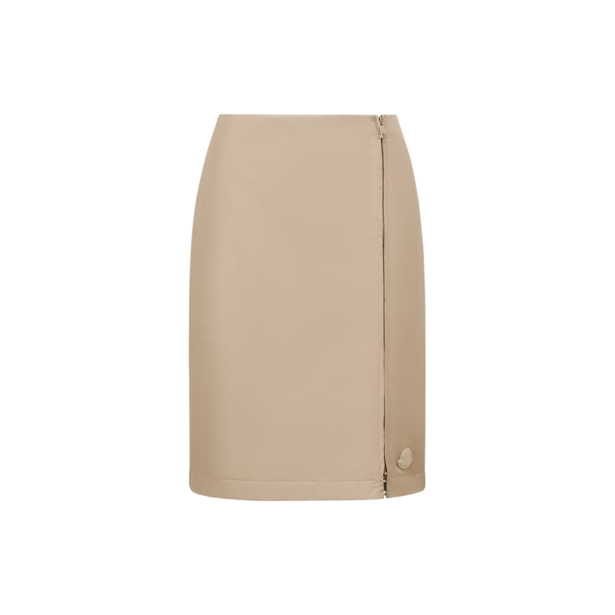 Jupe aux genoux MONCLER gabardine nylon beige zip coté
