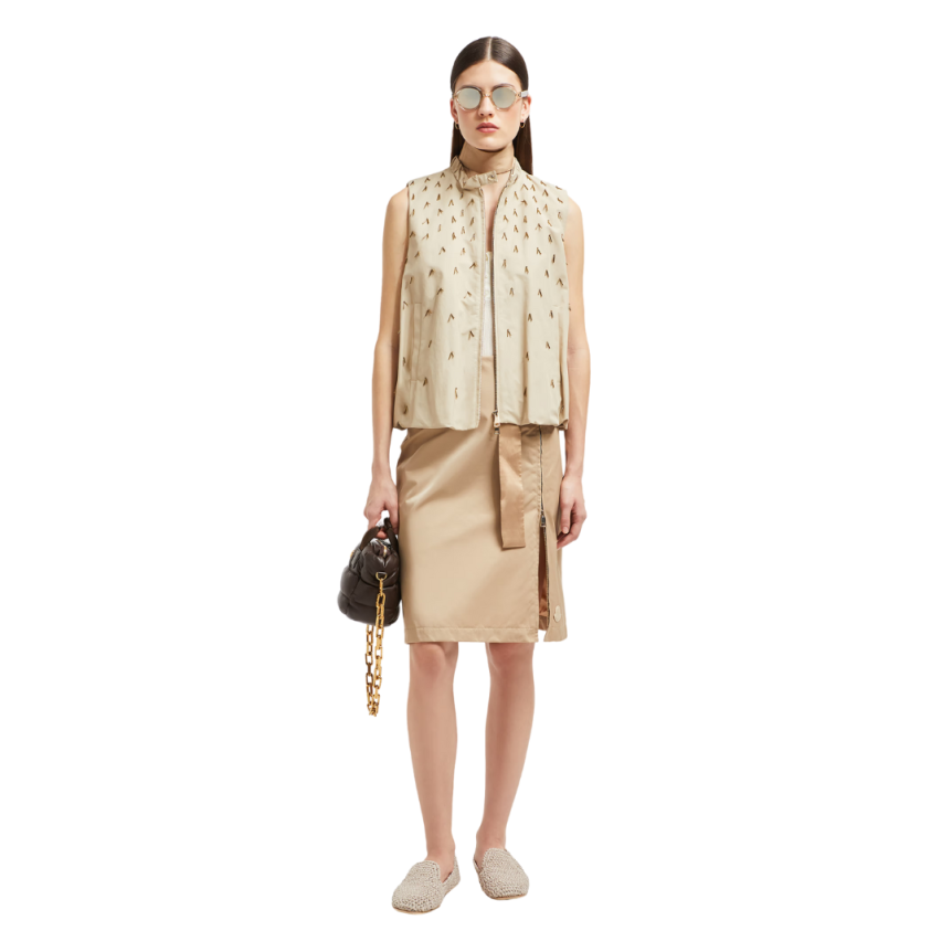 Jupe aux genoux MONCLER gabardine nylon beige zip coté