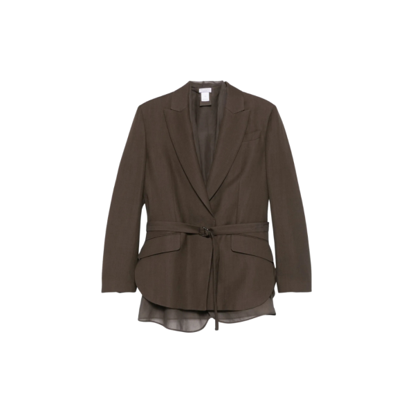 Blazer court BRUNELLO CUCINELLI ceinture viscose lin marron organza