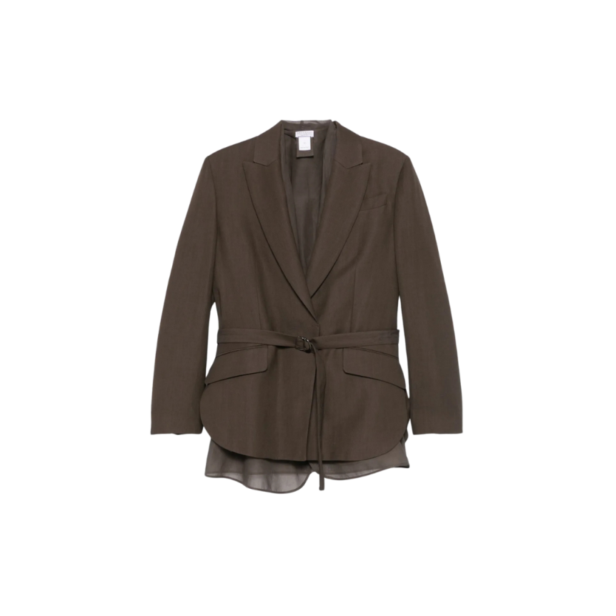 Blazer court BRUNELLO CUCINELLI ceinture viscose lin marron organza