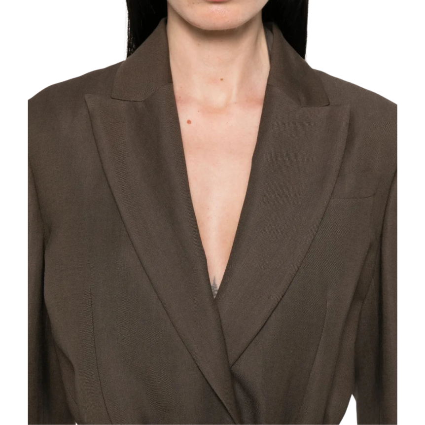 Blazer court BRUNELLO CUCINELLI ceinture viscose lin marron organza