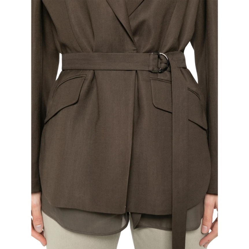 Blazer court BRUNELLO CUCINELLI ceinture viscose lin marron organza