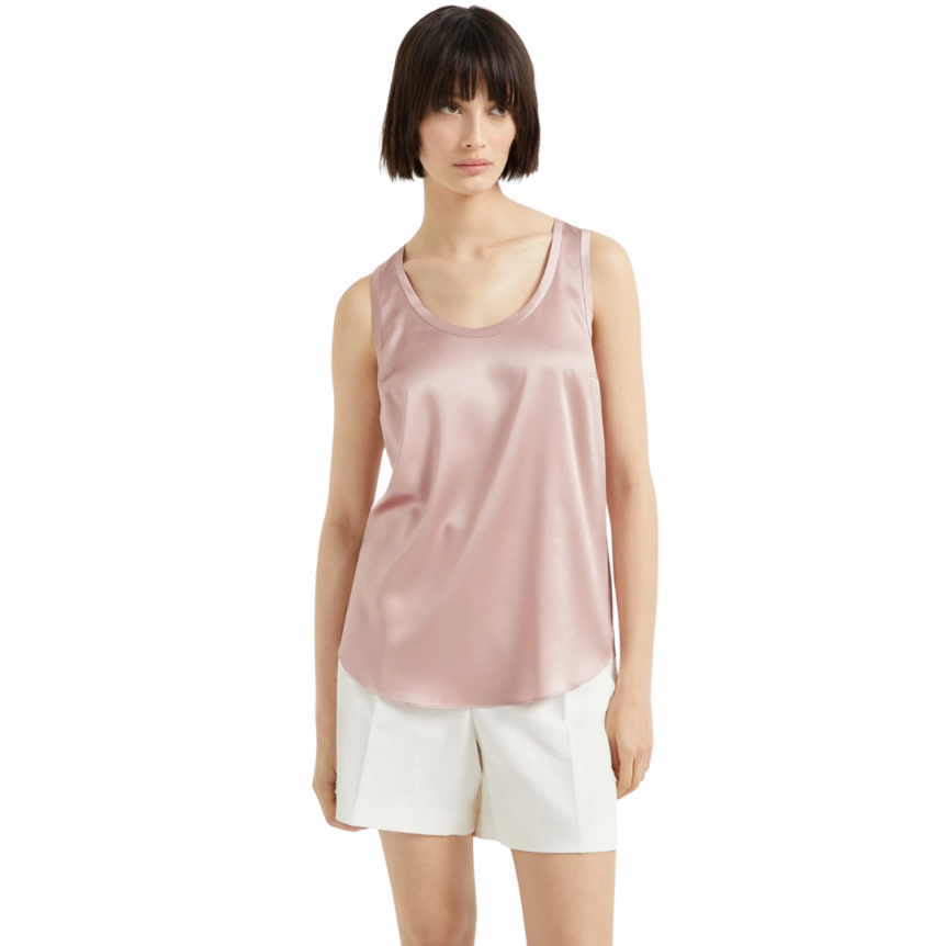 Haut débardeur BRUNELLO CUCINELLI réversible satin soie extensible rose poudre