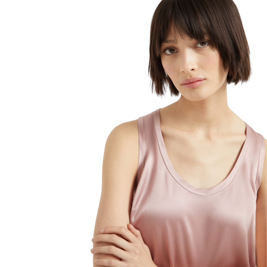 Haut débardeur BRUNELLO CUCINELLI réversible satin soie extensible rose poudre