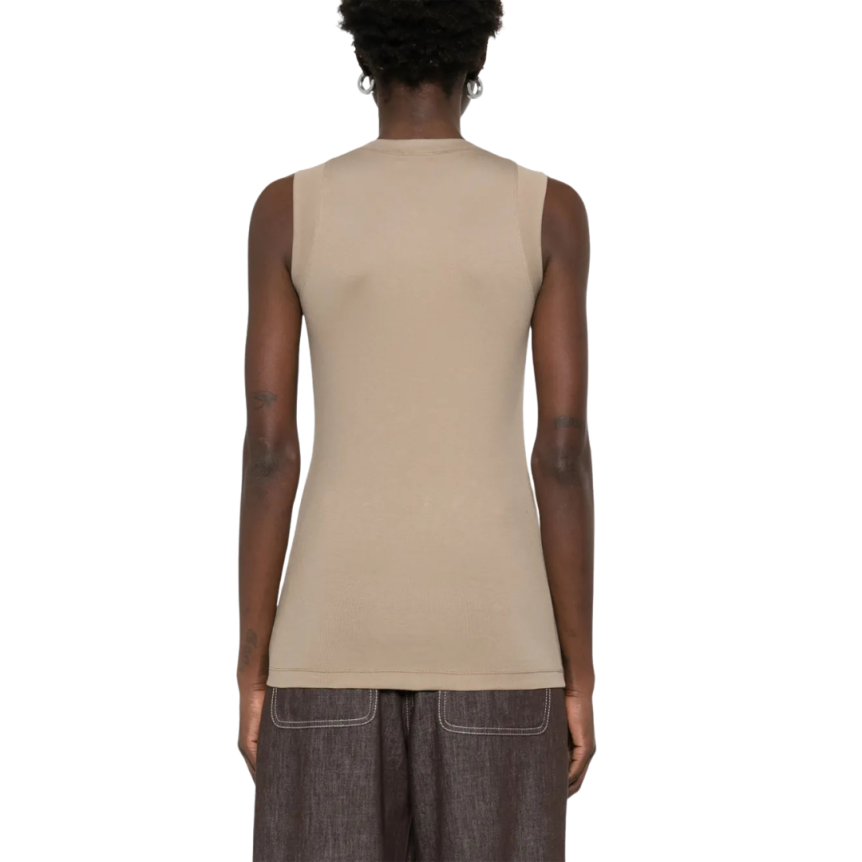 BRUNELLO CUCINELLI Débardeur col V perles métal Monili jersey coton côtelé taupe