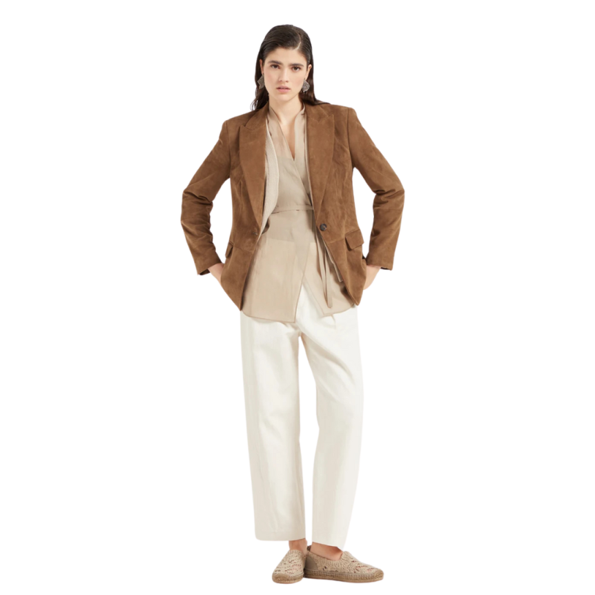 Cardigan superposition BRUNELLO CUCINELLI maille côte anglaise organza coton beige Monile