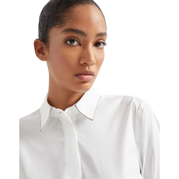 Chemise BRUNELLO CUCINELLI popeline de coton extensible blanc col brillant Monilli