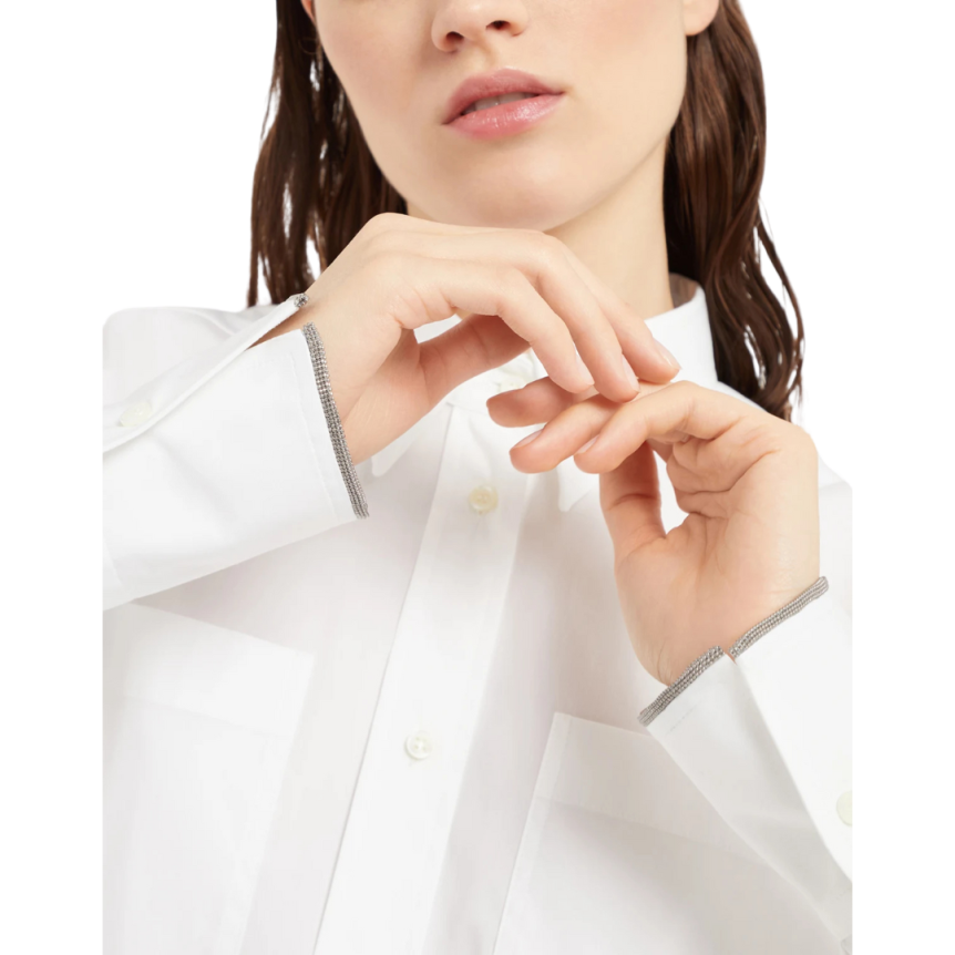 Chemise BRUNELLO CUCINELLI popeline de coton extensible blanc poignets brillants Monilli