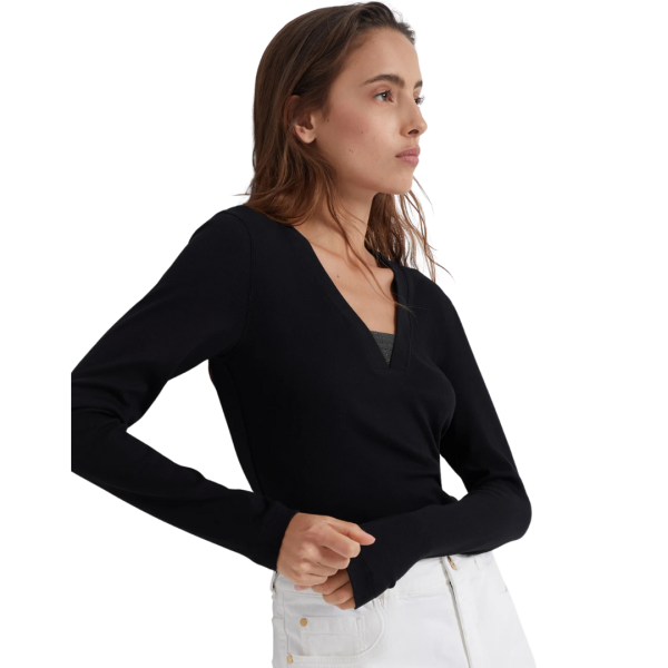 BRUNELLO CUCINELLI Pull col V perles métal Monili jersey coton côtelé