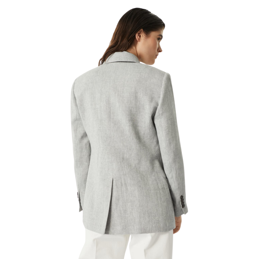 Veste blazer croisé BRUNELLO CUCINELLI toile brillante lin gris Monili col