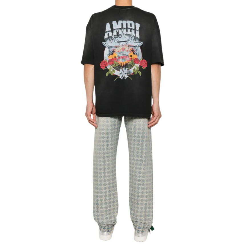 T-shirt col rond AMIRI Championship coton noir imprimé étoiles