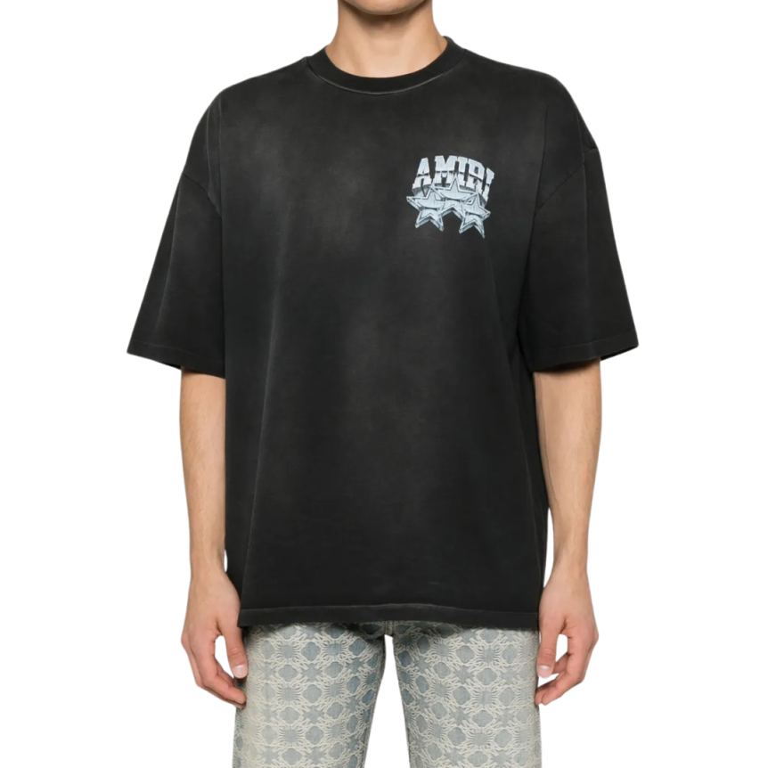T-shirt col rond AMIRI Championship coton noir imprimé étoiles