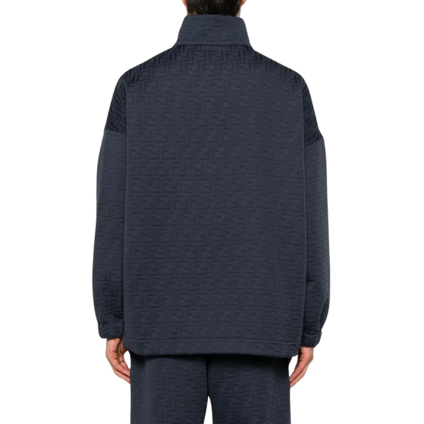 Cardigan sweat-shirt zippé FENDI coton bleu marine motif FF bleu