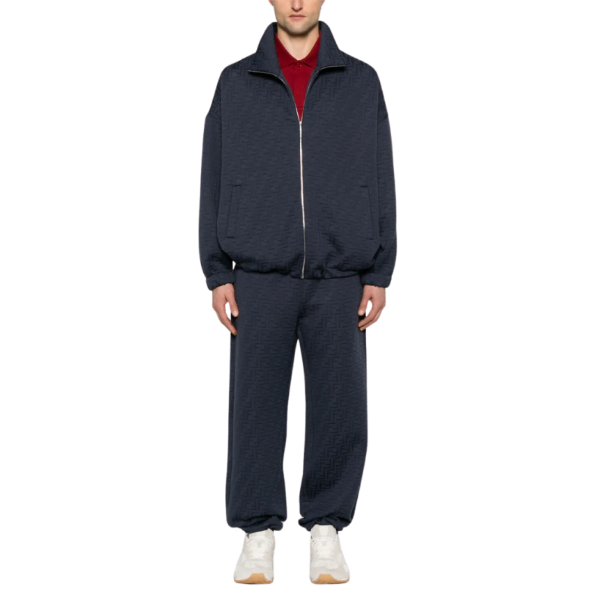 Cardigan sweat-shirt zippé FENDI coton bleu marine motif FF bleu