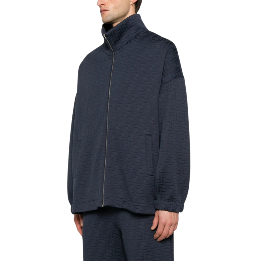 Cardigan sweat-shirt zippé FENDI coton bleu marine motif FF bleu