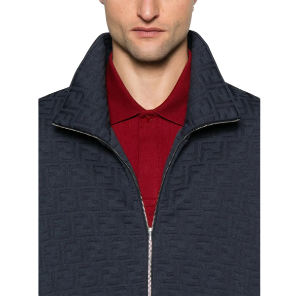 Cardigan sweat-shirt zippé FENDI coton bleu marine motif FF bleu