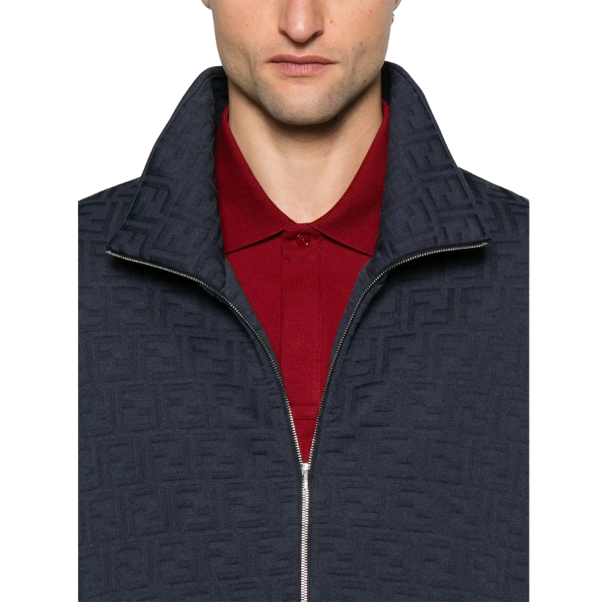 Cardigan sweat-shirt zippé FENDI coton bleu marine motif FF bleu