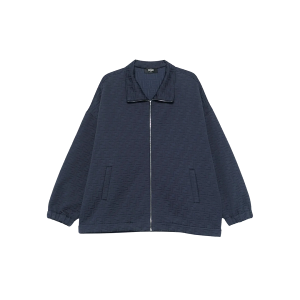 Cardigan sweat-shirt zippé FENDI coton bleu marine motif FF bleu