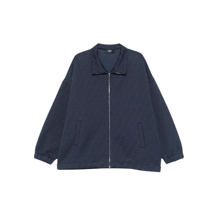 Cardigan sweat-shirt zippé FENDI coton bleu marine motif FF bleu